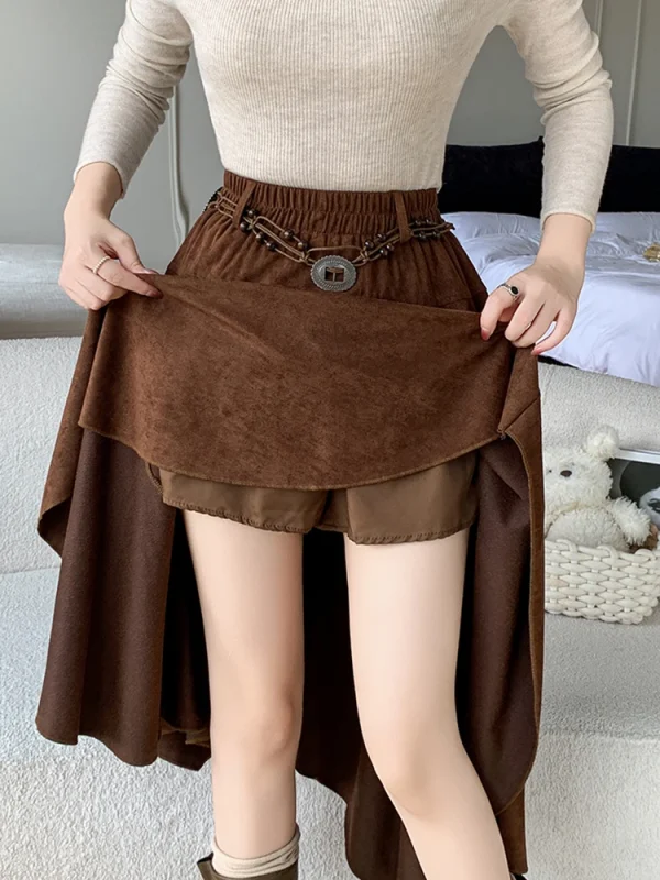 Gonna longuette in pelle scamosciata asimmetrica retrò americana per donna Gonne a trapezio retrò autunno inverno stile bohemien vintage da donna 4