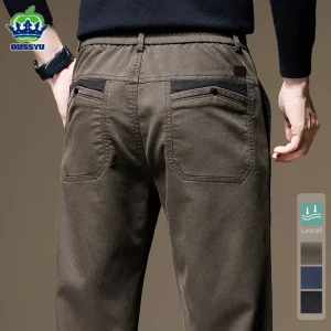 Abbigliamento di marca Autunno Inverno Tessuto Lyocell Pantaloni Casual Uomo Spessore Business Dritto Moda Tinta Unita Pantaloni Chinos Maschile 1