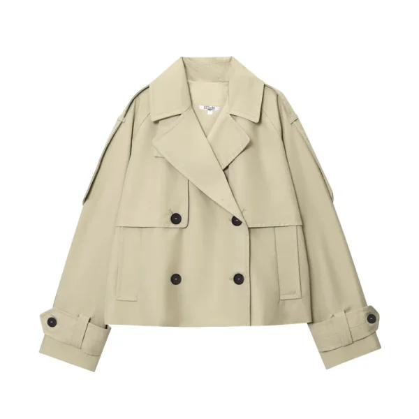 Cappotto da donna 2025 Autunno nuovo stile tinta unita manica lunga stile britannico decorativo corto giacca a vento impermeabile cappotto casual 2