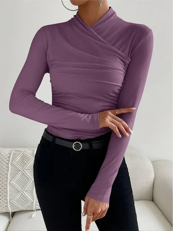 2024 Autunno/Inverno Nuovo Design Sensibilità Cross-Border Amazon Slim Fit T-shirt Tessuto in poliestere Collo alto Decorazione scozzese 5