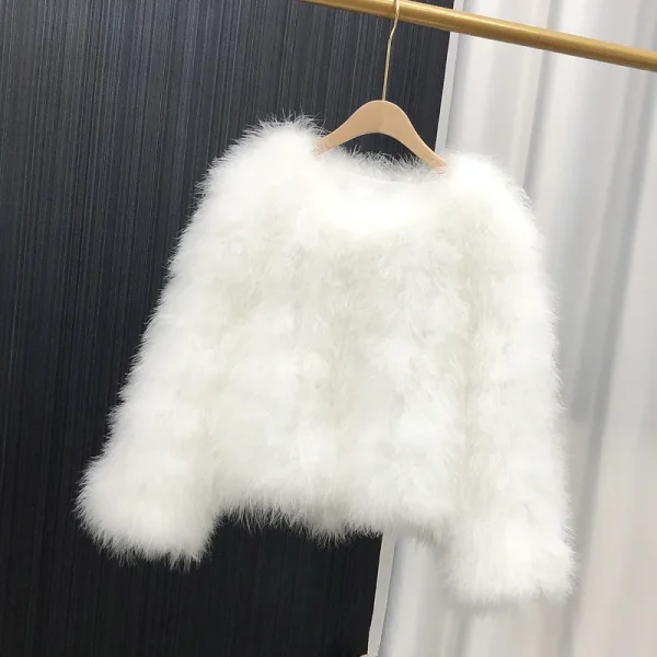 Cappotto di piume di struzzo per donna Cappotti di pelliccia naturale al 100% O Collo Manica lunga Donna Nightclub Giacche di tacchino Moda invernale 3