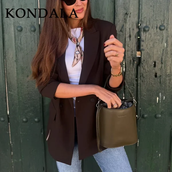 KONDALA 2025 Autunno Inverno Marrone Office Lady Blazer Moda Formale Elegante Couverture Colletto Donna Chic Solid Blazer 5