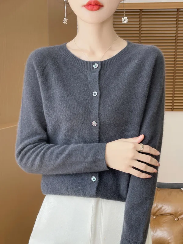 Vestiti eleganti da donna Autunno Inverno Maglione 100% lana merino Cardigan maglione lavorato a maglia morbido cashmere O-Collo coreano monopetto 3