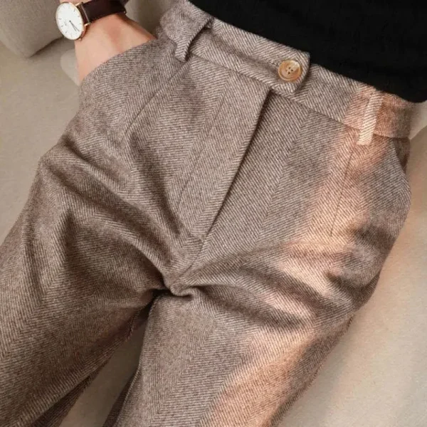 Pantaloni Harem slim fit a vita alta da donna Autunno Inverno Nuovo stile Pantaloni a sigaretta larghi casual con motivo a quadretti in tweed 5