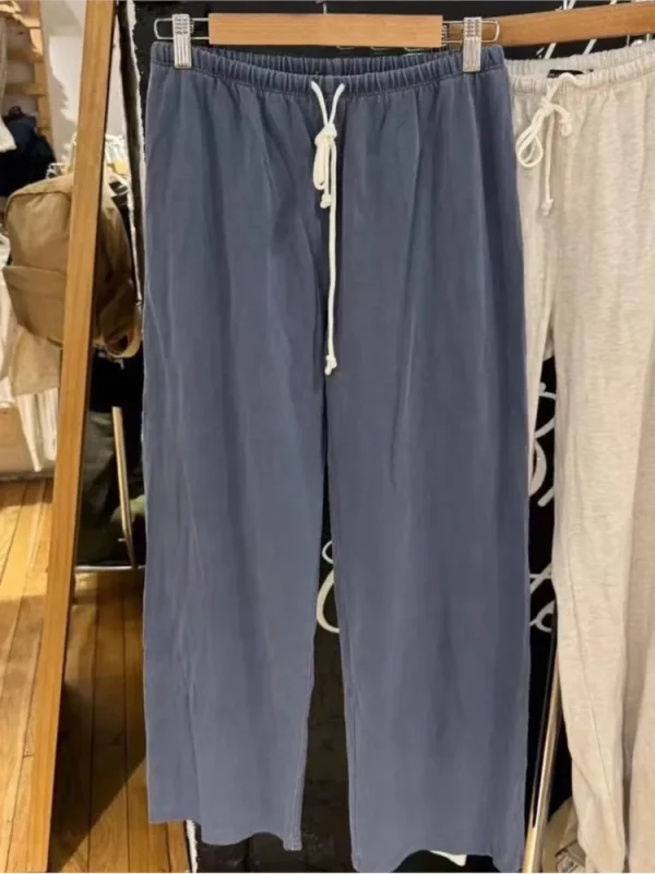Nuova primavera autunno pantaloni sportivi da donna larghi tinta unita grigio coulisse pantaloni a gamba larga abbigliamento sportivo casual pantaloni lunghi misto cotone 2