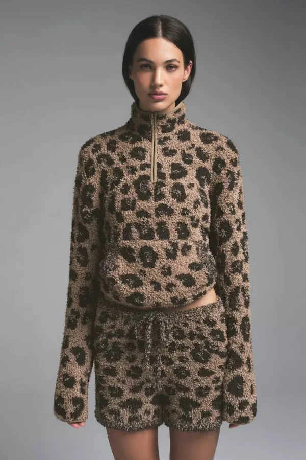 Set di pantaloncini con gilet e pantaloni con cerniera per orecchio piccolo in maglia di velluto limitata con stampa leopardata natalizia 2