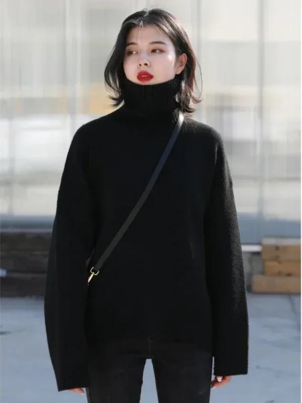 CHIC VEN maglione da donna autunno inverno nuovo dolcevita pullover in maglia abiti larghi per le donne caldo solido top femminili di base 2023 4