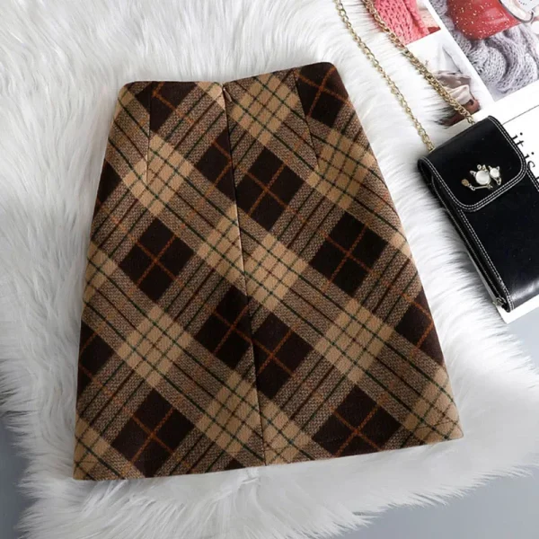 Gonne corte di lana scozzesi Donna Autunno Inverno Nuova cerniera Vita alta Temperamento Minigonna Donna Retro Addensare Gonne a quadri 5