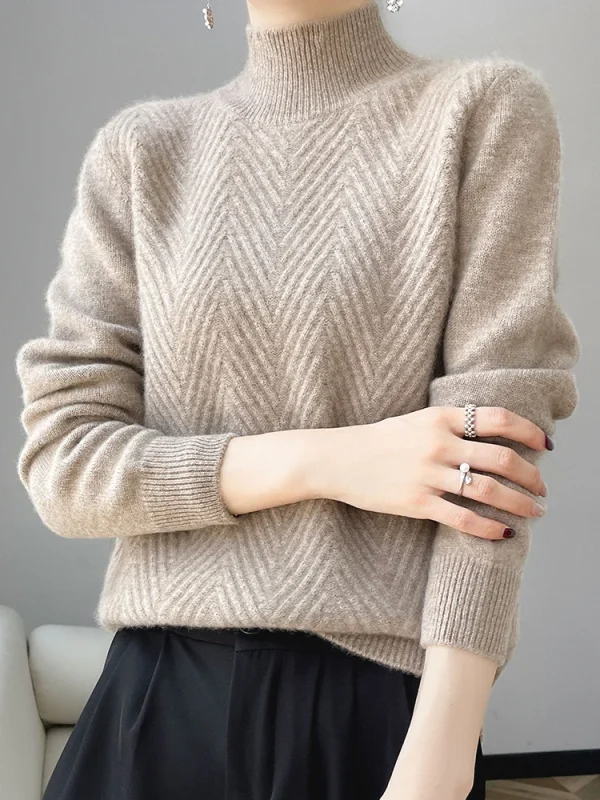 Maglione lavorato a maglia da donna 100% lana merino Maglieria Collo a lupetto Manica lunga Pullover basic Autunno Inverno Maglione di cashmere Top 4