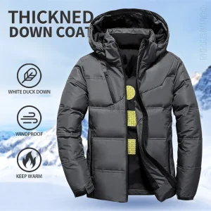 Piumino d'anatra bianco da uomo Cappotto invernale da uomo Berretto rimovibile antivento Parka Tinta unita Cappotto casual con cappuccio da esterno 1