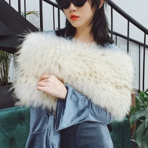 Besfilin Scialle da donna in vera pelliccia di volpe e procione Colletto alto elastico Collo Manica Spalla Coprispalle Caldo accessorio moda autunno inverno 1