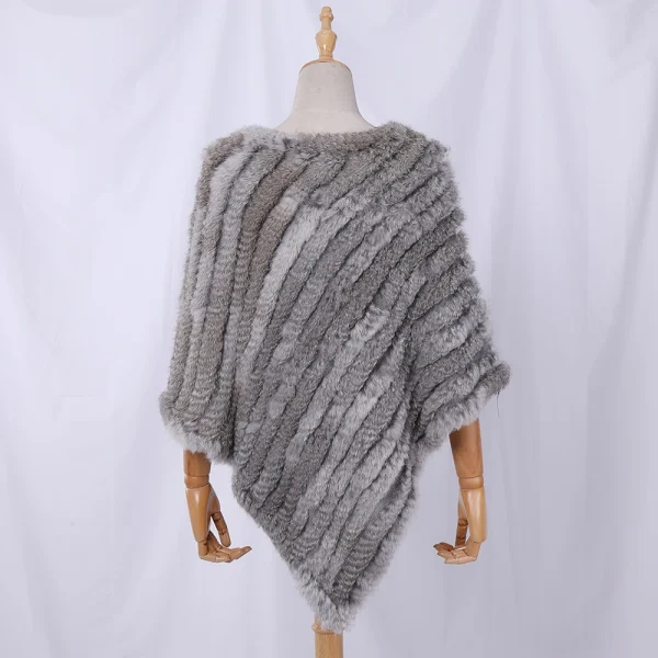 2021 vendita calda donne scialle di pelliccia di coniglio reale naturale lavorato a maglia vera pelliccia di coniglio Poncho sciarpa autunno inverno pelliccia di coniglio Pashmina 3