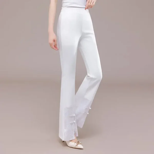 Pantaloni casual da donna Pantaloni svasati in chiffon slim fit Pantaloni da donna in raso Abbigliamento slim fit Set a vita alta Autunno Nuovo articolo W48 6