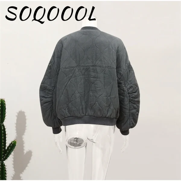 Moda elegante solido bomber giacca cappotto caldo da donna a maniche lunghe allentato casual outwear 2024 club party grigio street wear femminile 3