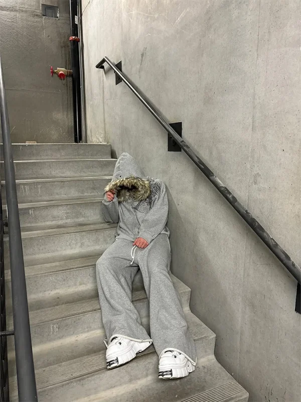 Autunno/Inverno Y2k Donne Estetica Harajuku Collo in Pelliccia Sintetica Felpe con Cappuccio Vestiti Grafica Hip Hop Punk Gotico Zip Up Felpe 2025 nuovo 4