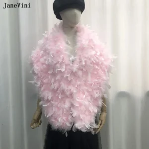 JaneVini Moda Rosa Piume di struzzo Mantello da sposa Bolero Inverno Coprispalle da sposa Scialle in pelliccia sintetica Avvolgere Donna Prom Party Giacca Mantello 1