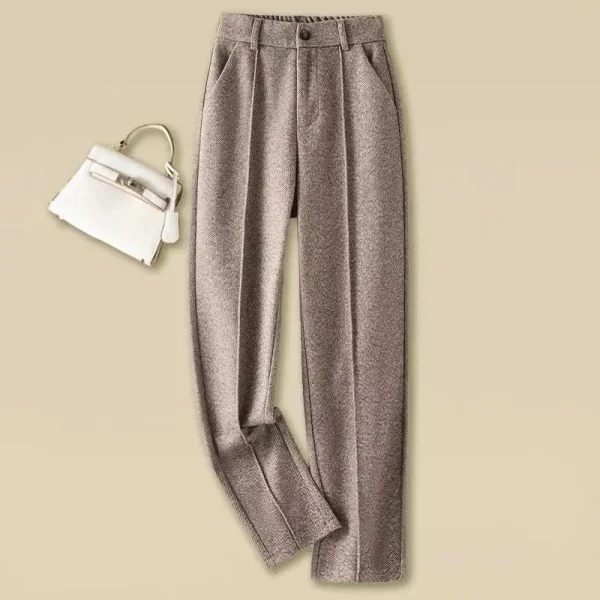 Pantaloni di lana da donna 2024 Autunno Inverno in pile Pantaloni stile harem dritti eleganti Versione coreana Pantaloni casual blazer caldi femminili 4