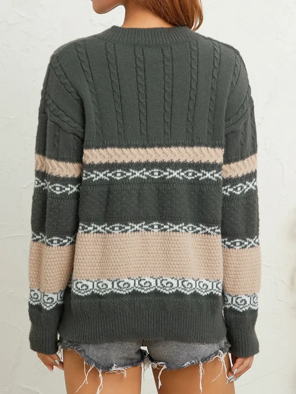 Moda donna maglione selvaggio a righe Patchwork scollo a v manica lunga oversize lavorato a maglia top 2024 autunno inverno Casual pullover larghi 5