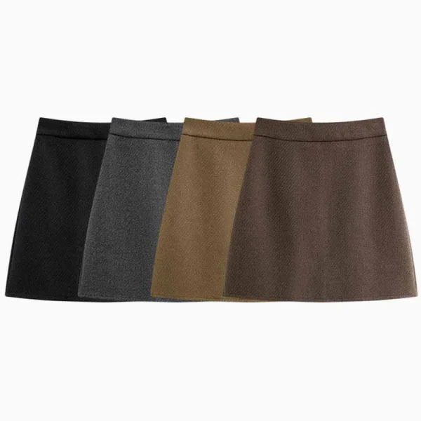 Gonne corte di lana da donna Autunno Inverno Versatile semplice gonna a trapezio dimagrante Donna elegante minigonne aderenti a vita alta 6