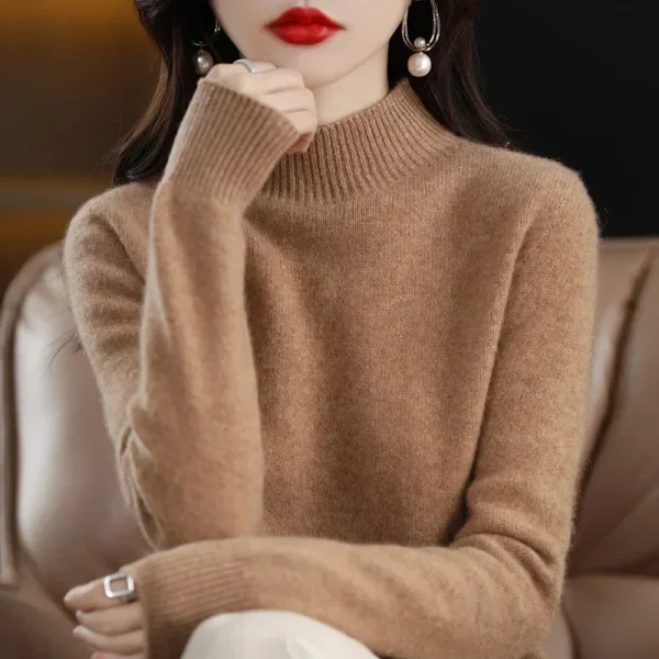 Maglione da donna autunno inverno moda coreana camicie con fondo caldo collo mezzo alto maglieria basic pullover a maniche lunghe solidi 6