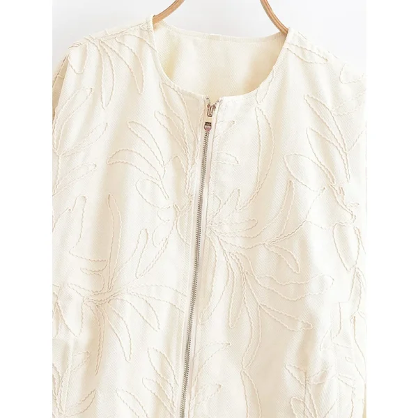 YENKYE 2025 Giacca da donna ricamata a maniche lunghe con scollo a O Cerniera frontale Crop allentato Bomber Capispalla Lady Pendolarismo Abiti casual 4