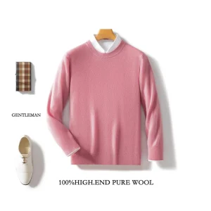 Uomo morbido 100% lana merino casual O-Collo maglione lavorato a maglia maniche lunghe pullover cashmere confortevole tinta unita abbigliamento caldo Top 1