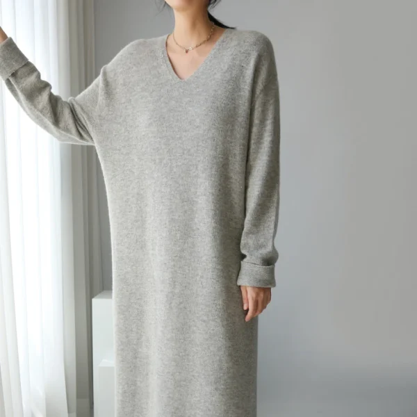 Abito lungo maglione donna 2024 autunno inverno nuovo scollo a V lavorato a maglia donna allentata maxi abito in cashmere abiti eleganti stile coreano 2