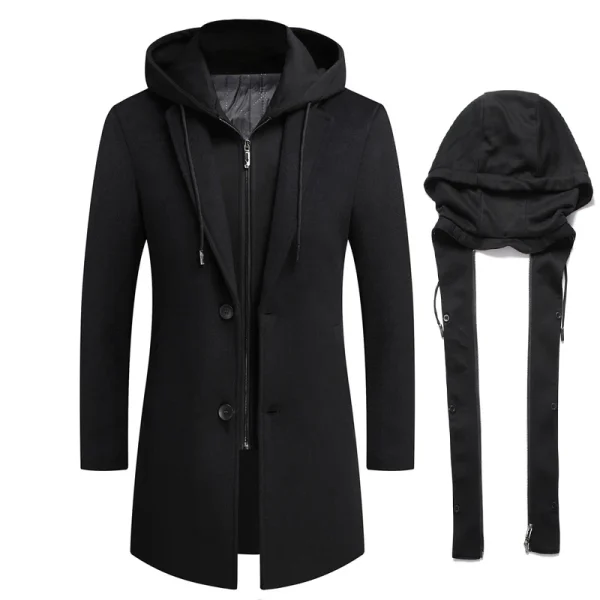 DIMUSI Giubbotti di lana con cappuccio da uomo invernali Casual Collo a sciarpa medio lungo Cappotto di lana spessa di cotone Trench di lusso maschile 2