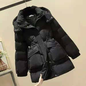 Piumino in cotone ispessito alla moda Cappotto invernale di media lunghezza da donna Design in vita dimagrante Capispalla caldo ed elegante 1