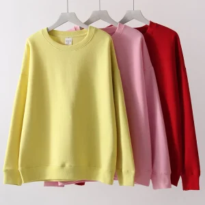Felpe girocollo oversize bianche Donna Colori comfort autunnali Felpa mamma rosa Felpa autunnale in cotone giallo per donna 1