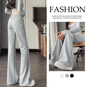 Pantaloni sportivi coreani femminili a gamba dritta Pantaloni chic a vita alta con fondo a campana Pantaloni svasati dal design classico da donna 1