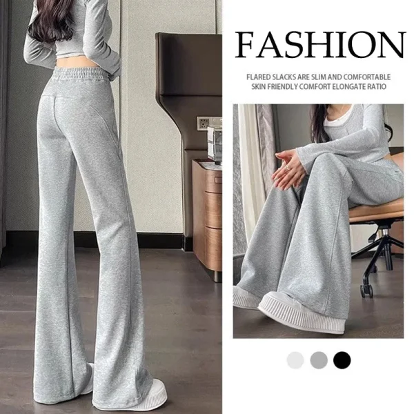 Pantaloni sportivi coreani femminili a gamba dritta Pantaloni chic a vita alta con fondo a campana Pantaloni svasati dal design classico da donna 1