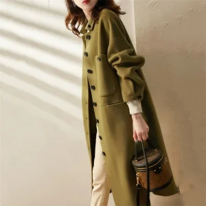 2024 Autunno/inverno nuova elegante giacca di lana ispessita camicia dimagrante cappotto di media lunghezza abbigliamento semplice da donna 1