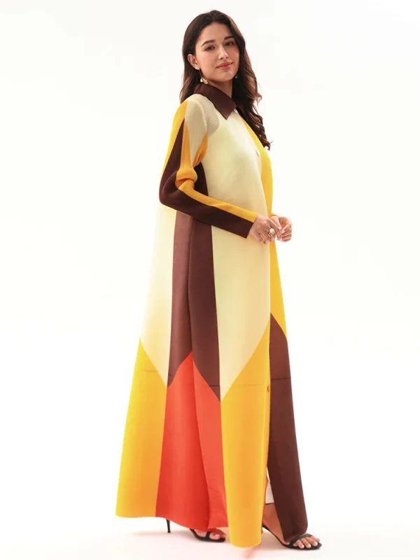 TIANPEI colletto rovesciato pieghettato manica lunga monopetto stampato abito donna 2024 Abaya moda originale Designer cappotti lunghi 4