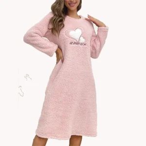 Camicia da notte da donna in velluto di flanella autunno inverno addensare camicia da notte calda cuore indumenti da notte comodi abiti causali femminili per la casa 1
