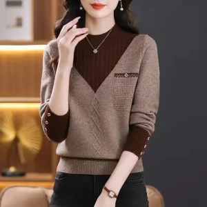 Abbigliamento da donna Maglioni casual con collo a lupetto Moda autunno/inverno Pullover in maglia a maniche lunghe Lady Temperamento All-match Top larghi 1