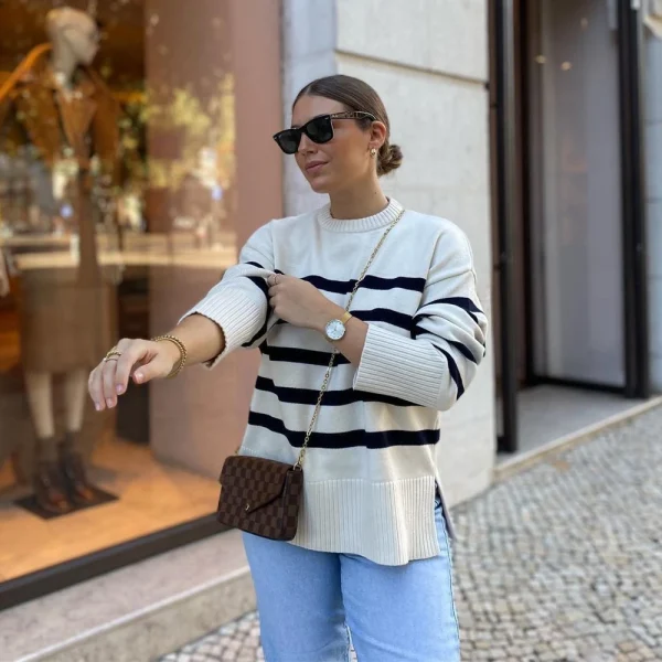 Pullover casual a righe oversize da donna lavorato a maglia basic autunno inverno maglioni spessi larghi maglioni abbigliamento femminile 2