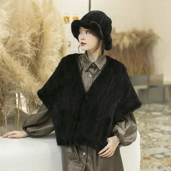 Besfilin Sciarpa in vera pelliccia di visone intrecciata a mano Sciarpe a mantella grandi per donna Calore versatile Accessorio moda autunno inverno 6