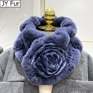 Sciarpa da donna in vera pelliccia di coniglio Rex addensata invernale per colletto da donna Scaldacollo Coprispalle lavorato a maglia 1