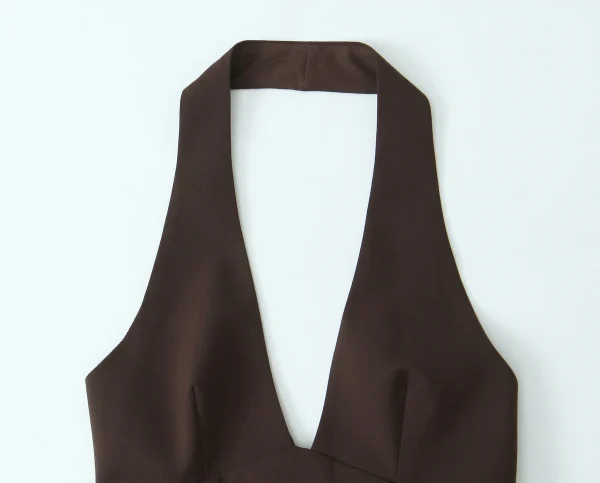 Nuovo vestito da donna casual e alla moda design allacciato al collo 2025 nuovo abito allacciato al collo a doppio strato da donna 6