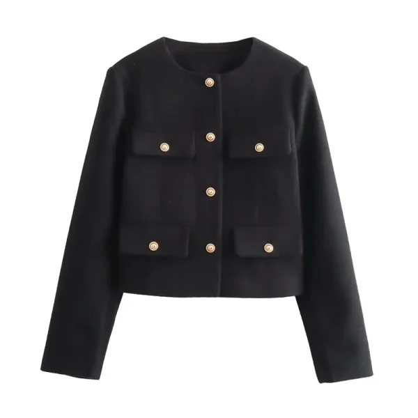 MUJER Giacca corta in tweed Giacca vintage da donna a maniche lunghe Giacca da donna con bottoni alla moda Giacche eleganti da donna Novità in cappotti corti 6