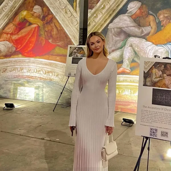 Elegante abito bianco lavorato a maglia con scollo a V Abito casual a maniche lunghe con lacci in maglia Abiti curvy Maglieria nera allentata Nuova moda autunno inverno 6