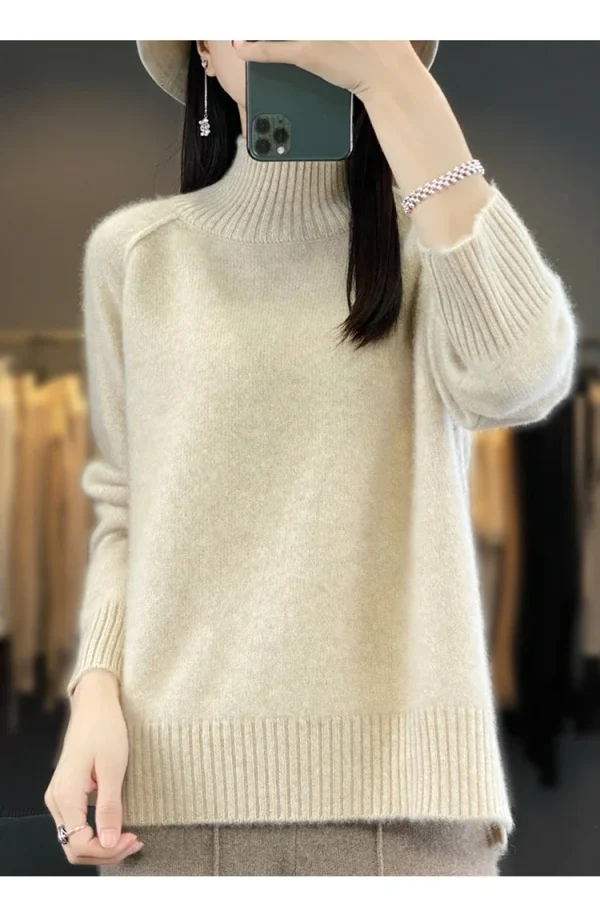 Maglione di cashmere a collo alto da donna Maglione raglan pigro ispessito in morbida lana al 100% con spacco per l'autunno inverno Comodo ceroso W 2