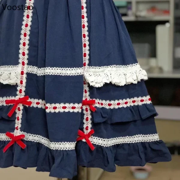 Minigonna giapponese dolce Lolita donna Harajuku Kawaii fiocco in pizzo volant gonne da festa ragazze vintage carino abito da ballo gonne torta 3
