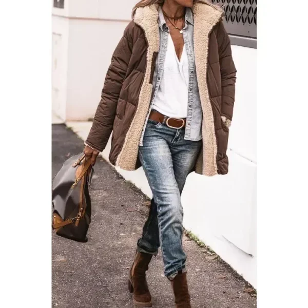 2024 Cappotti invernali caldi Pile Sherpa reversibile Piumini lunghi con cappuccio Giacca sportiva da donna 3