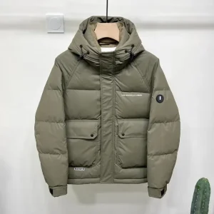 Autunno inverno tinta unita colletto rialzato piumino d'anatra bianco da uomo alla moda piumino caldo addensato atmosferico Streetwear 1