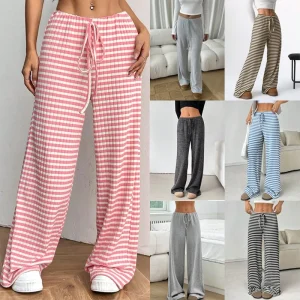 2025 Autunno e inverno Pantaloni casual da donna di nuova moda Pantaloni a gamba dritta semplici a righe Abbigliamento da donna taglie forti 1
