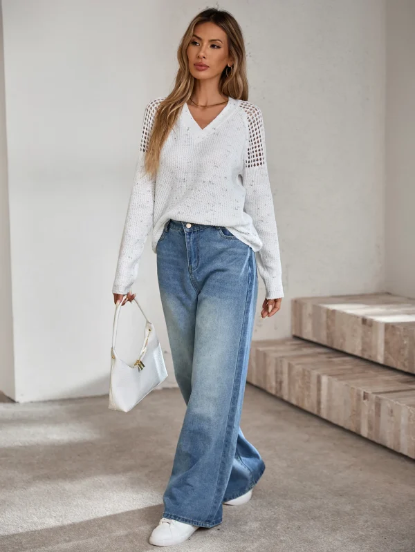 Europa e Stati Uniti autunno e inverno scoppiano maglione lavorato a maglia cava pullover da donna a maniche lunghe 5