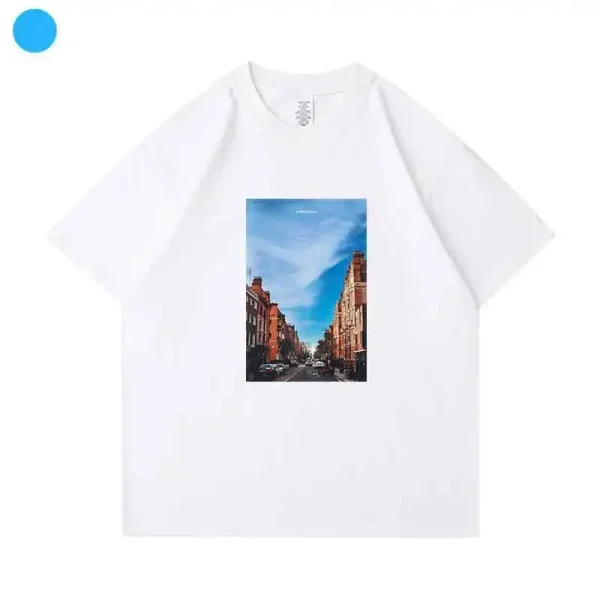 T-shirt collaborativa a maniche corte Jaemin con spalle larghe, girocollo, camicia base, design stampato, top in cotone moda femminile 2