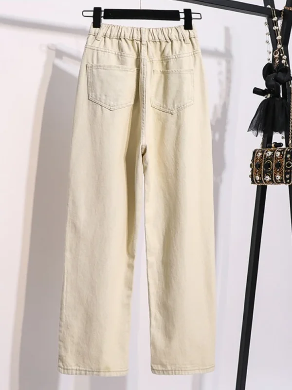 Pantaloni a gamba larga in puro cotone vintage autunno inverno 2025 Pantaloni da donna taglie forti Pantaloni a vita alta casual dritti a figura intera 4